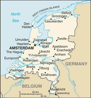 The country is bordered by Germany, Belgium, and the North Sea,
