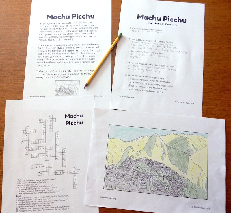 Learn about the Incas! Machu Picchu Reading and Activities - Kid World Citizen